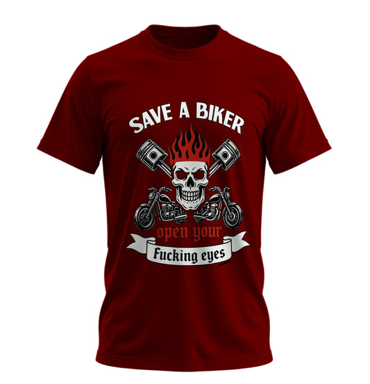 Save a Biker - Unisex Rahat Kalıp Baskılı Tişört - Moto Garage Collection