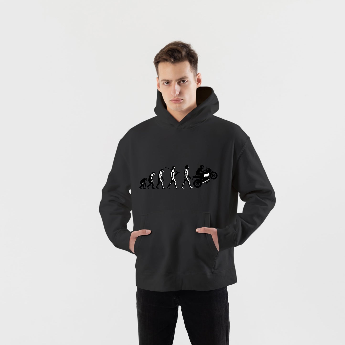 Bir Motorcunun Evrimi Motosiklet Hoodie – Şardonlu Kalın Unisex Motosiklet Kapüşonlu Sweatshirt - Hoodie Collection