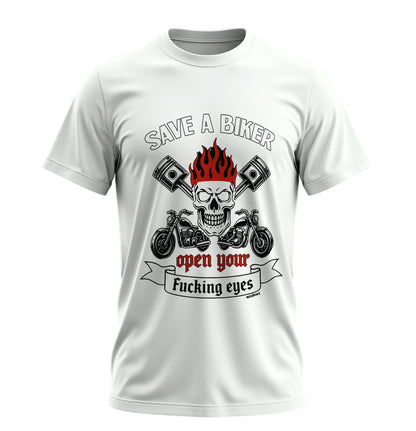 Save a Biker - Unisex Rahat Kalıp Baskılı Tişört - Moto Garage Collection