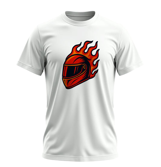 Fire on Helmet - 10 Farklı Renk - Unisex Rahat Kalıp Baskılı Tişört - Moto Garage Collection