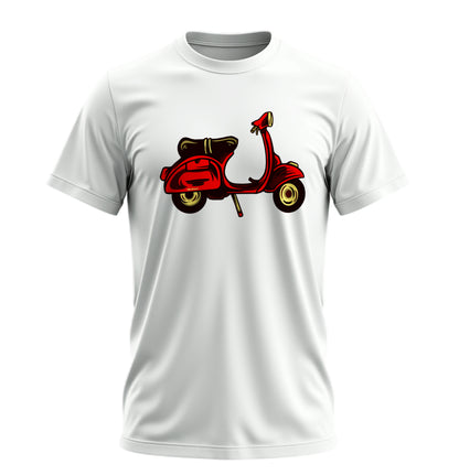 Red Scooter Nostalgia - 10 Farklı Renk - Unisex Rahat Kalıp Baskılı Tişört - Moto Garage Collection