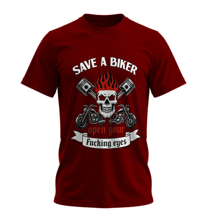 Save a Biker - Unisex Rahat Kalıp Baskılı Tişört - Moto Garage Collection