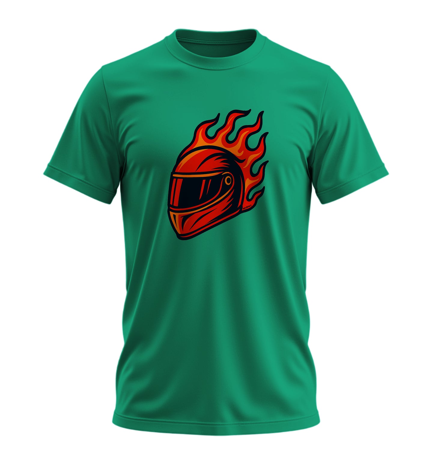 Fire on Helmet - 10 Farklı Renk - Unisex Rahat Kalıp Baskılı Tişört - Moto Garage Collection