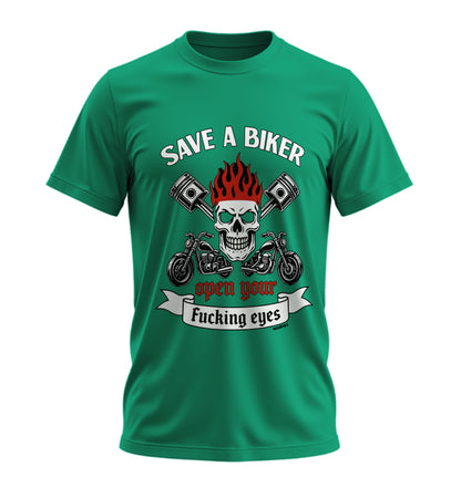 Save a Biker - Unisex Rahat Kalıp Baskılı Tişört - Moto Garage Collection