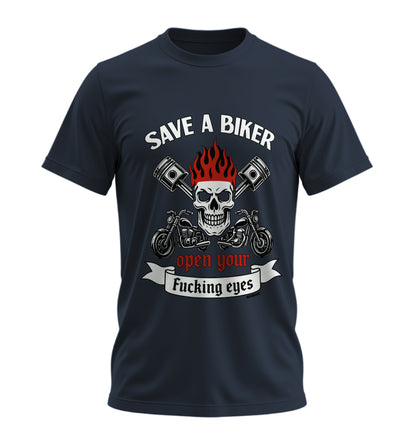 Save a Biker - Unisex Rahat Kalıp Baskılı Tişört - Moto Garage Collection