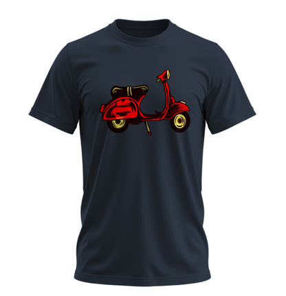 Red Scooter Nostalgia - 10 Farklı Renk - Unisex Rahat Kalıp Baskılı Tişört - Moto Garage Collection