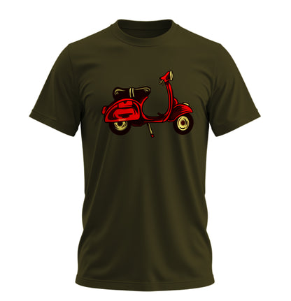 Red Scooter Nostalgia - 10 Farklı Renk - Unisex Rahat Kalıp Baskılı Tişört - Moto Garage Collection