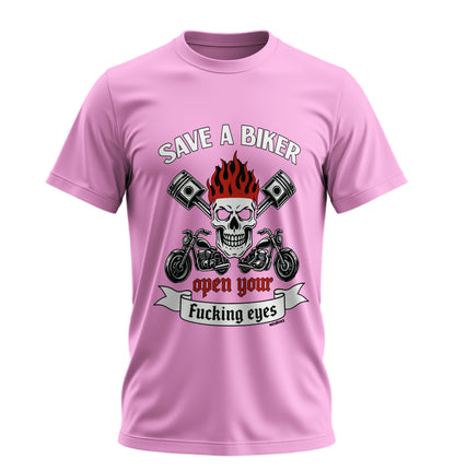 Save a Biker - Unisex Rahat Kalıp Baskılı Tişört - Moto Garage Collection