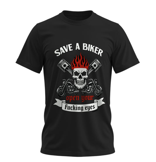 Save a Biker - Unisex Rahat Kalıp Baskılı Tişört - Moto Garage Collection