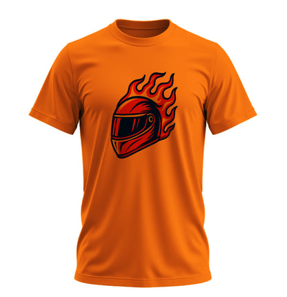 Fire on Helmet - 10 Farklı Renk - Unisex Rahat Kalıp Baskılı Tişört - Moto Garage Collection