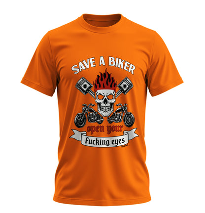 Save a Biker - Unisex Rahat Kalıp Baskılı Tişört - Moto Garage Collection