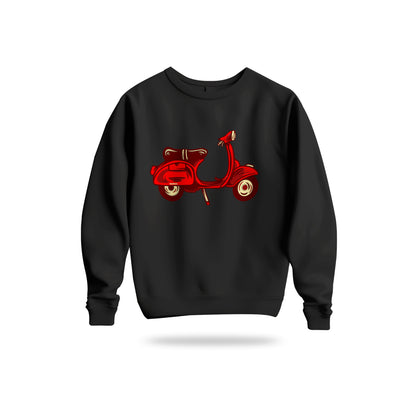 Red Scooter Nostalgia Sweatshirt Baskılı Bisiklet Yaka – Unisex Sweat Collection