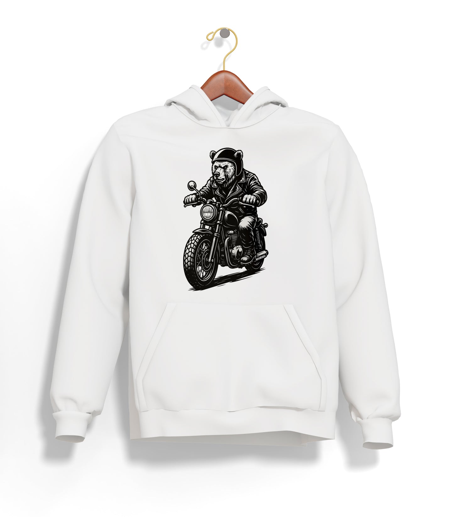 Black N White BearZ Hoodie – Şardonlu Kalın Unisex Motosiklet Kapüşonlu Sweatshirt - Hoodie Collection