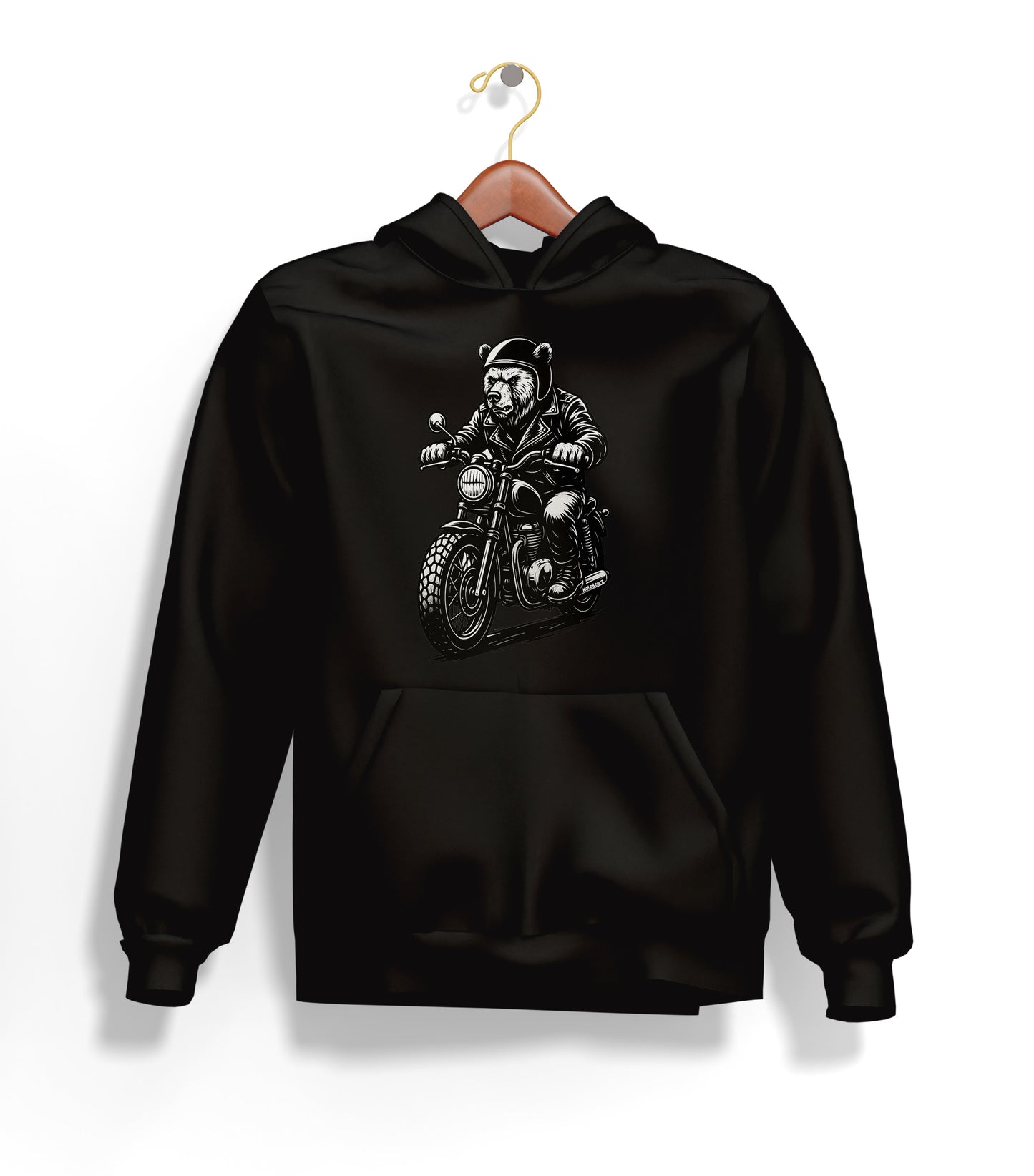Black N White BearZ Hoodie – Şardonlu Kalın Unisex Motosiklet Kapüşonlu Sweatshirt - Hoodie Collection