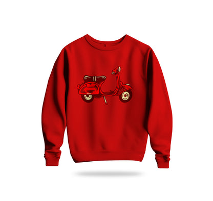Red Scooter Nostalgia Sweatshirt Baskılı Bisiklet Yaka – Unisex Sweat Collection