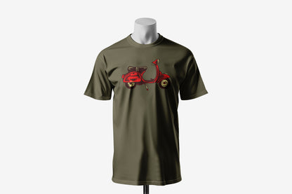 Red Scooter Nostalgia - 10 Farklı Renk - Unisex Rahat Kalıp Baskılı Tişört - Moto Garage Collection