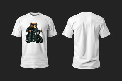 Bear N Ride - 10 Farklı Renk - Unisex Rahat Kalıp Baskılı Tişört - BearZ Collection