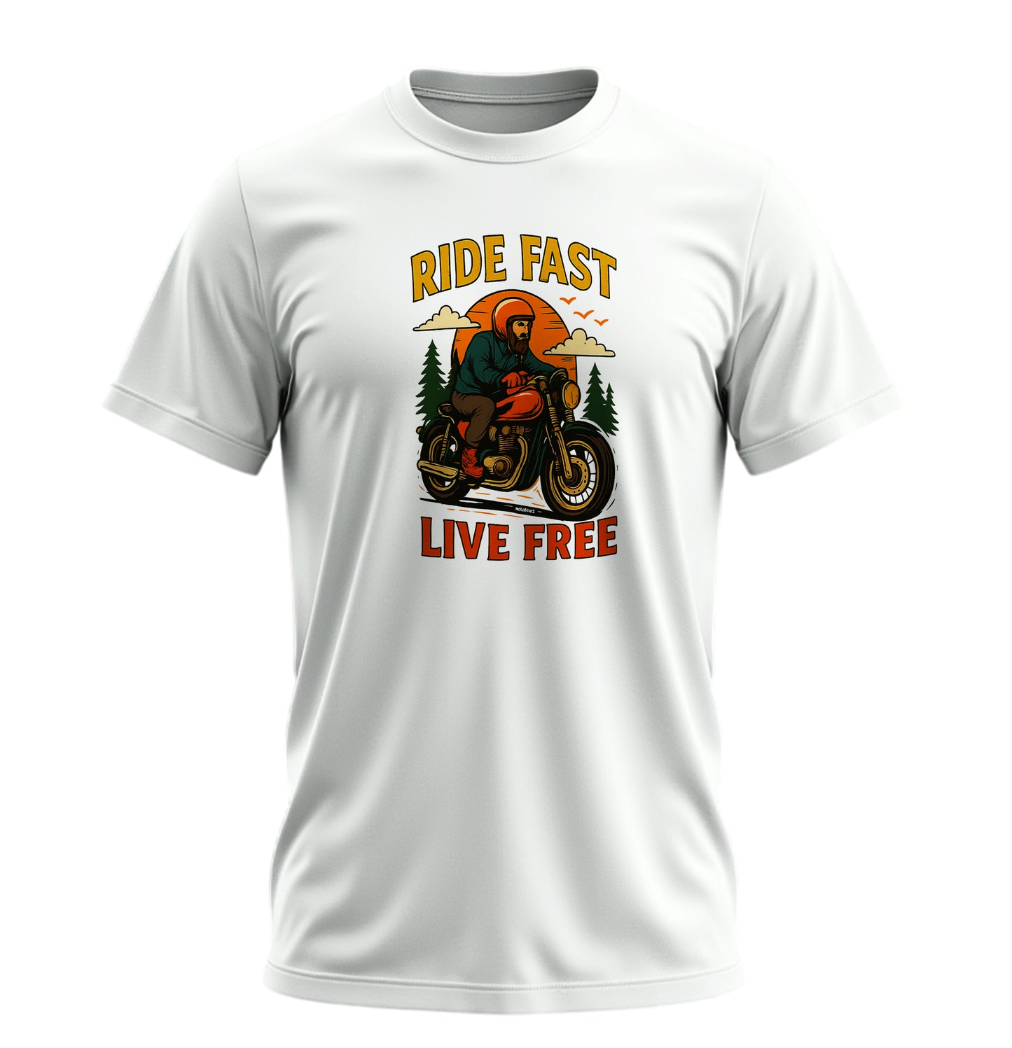 Ride Fast - Live Free Motosiklet - 10 Farklı Renk - Unisex Rahat Kalıp Baskılı Tişört - Moto Garage Collection