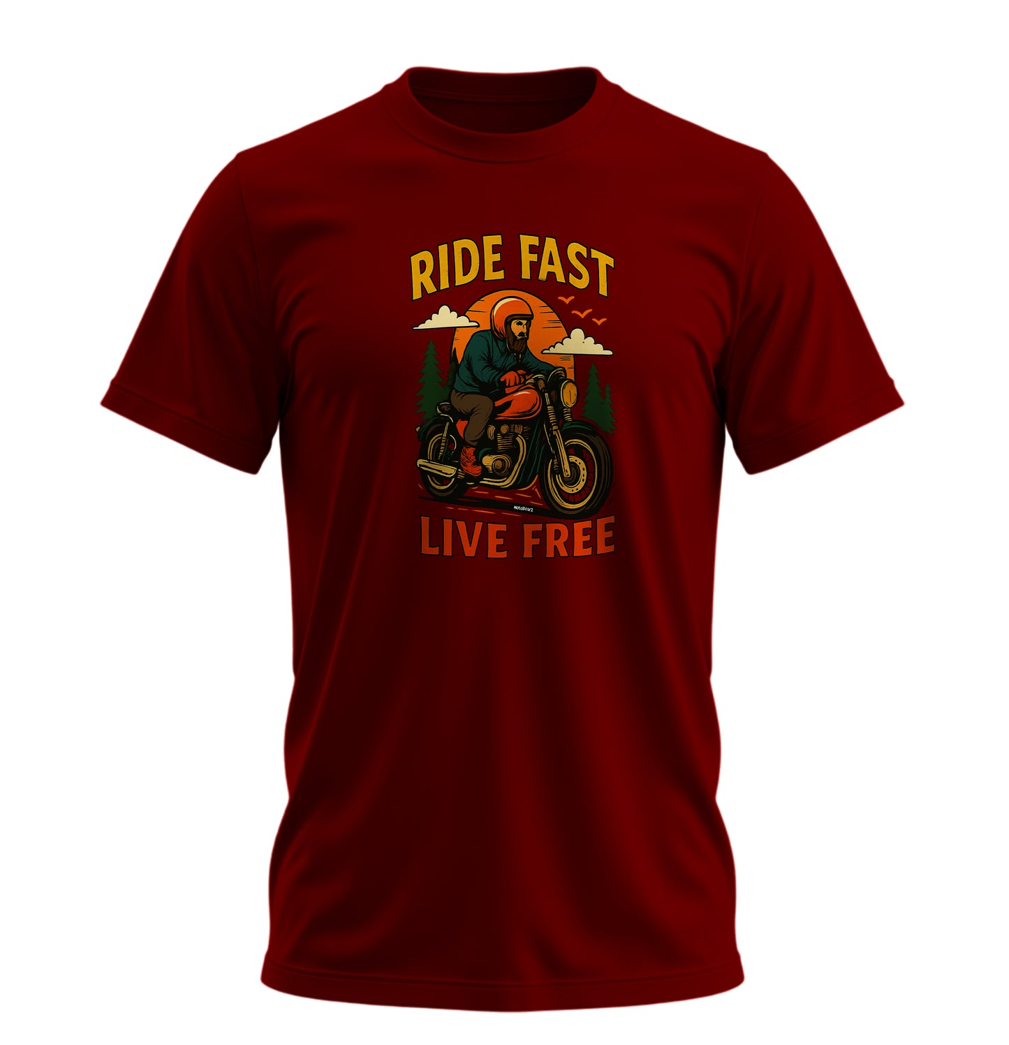 Ride Fast - Live Free Motosiklet - 10 Farklı Renk - Unisex Rahat Kalıp Baskılı Tişört - Moto Garage Collection