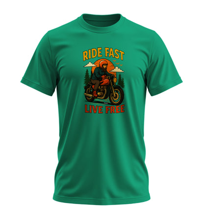 Ride Fast - Live Free Motosiklet - 10 Farklı Renk - Unisex Rahat Kalıp Baskılı Tişört - Moto Garage Collection