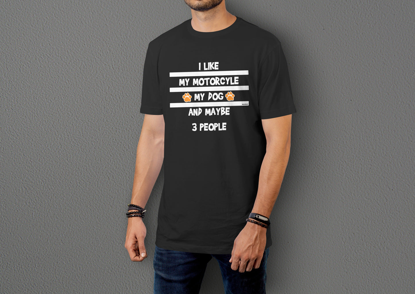 Motosiklet,Köpeğim ve 3 Kişi - 10 Farklı Renk - Unisex Rahat Kalıp Baskılı Tişört - Moto Garage Collection