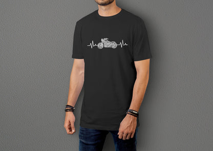 Heart Beat Kalp Atışı Biker - 10 Farklı Renk - Unisex Rahat Kalıp Baskılı Tişört - Moto Garage Collection