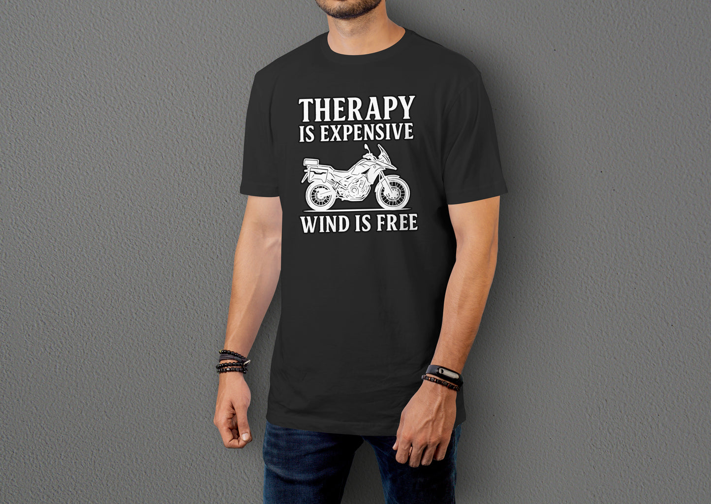 Therapy is Expensive, Wind is Free - Unisex Rahat Kalıp Baskılı Tişört - Moto Garage Collection