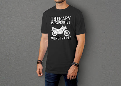 Therapy is Expensive, Wind is Free - Unisex Rahat Kalıp Baskılı Tişört - Moto Garage Collection