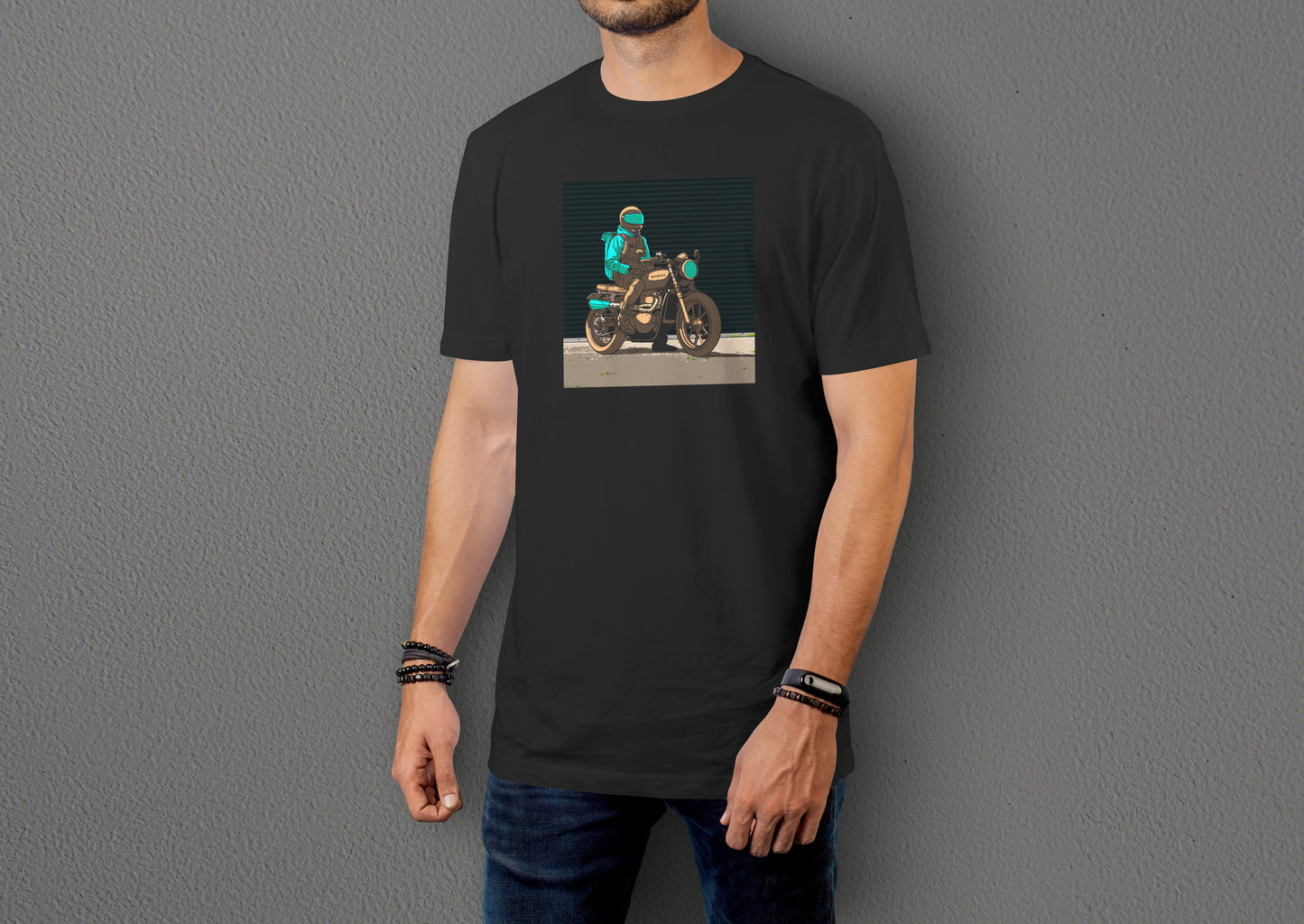 Green Neon Rider - 10 Farklı Renk - Unisex Rahat Kalıp Baskılı Tişört - Moto Garage Collection