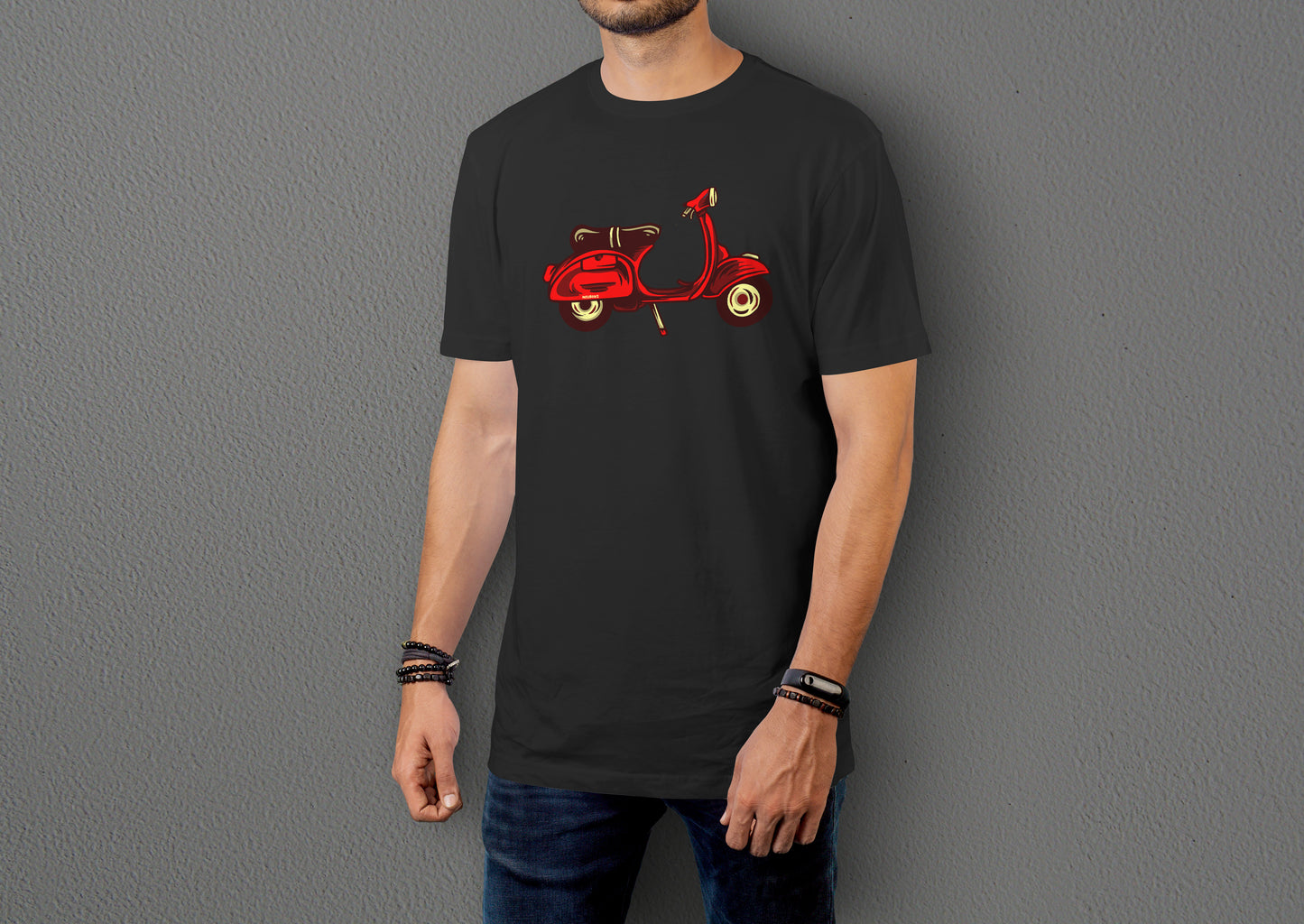 Red Scooter Nostalgia - 10 Farklı Renk - Unisex Rahat Kalıp Baskılı Tişört - Moto Garage Collection