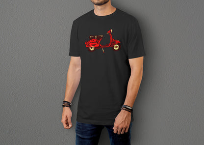 Red Scooter Nostalgia - 10 Farklı Renk - Unisex Rahat Kalıp Baskılı Tişört - Moto Garage Collection