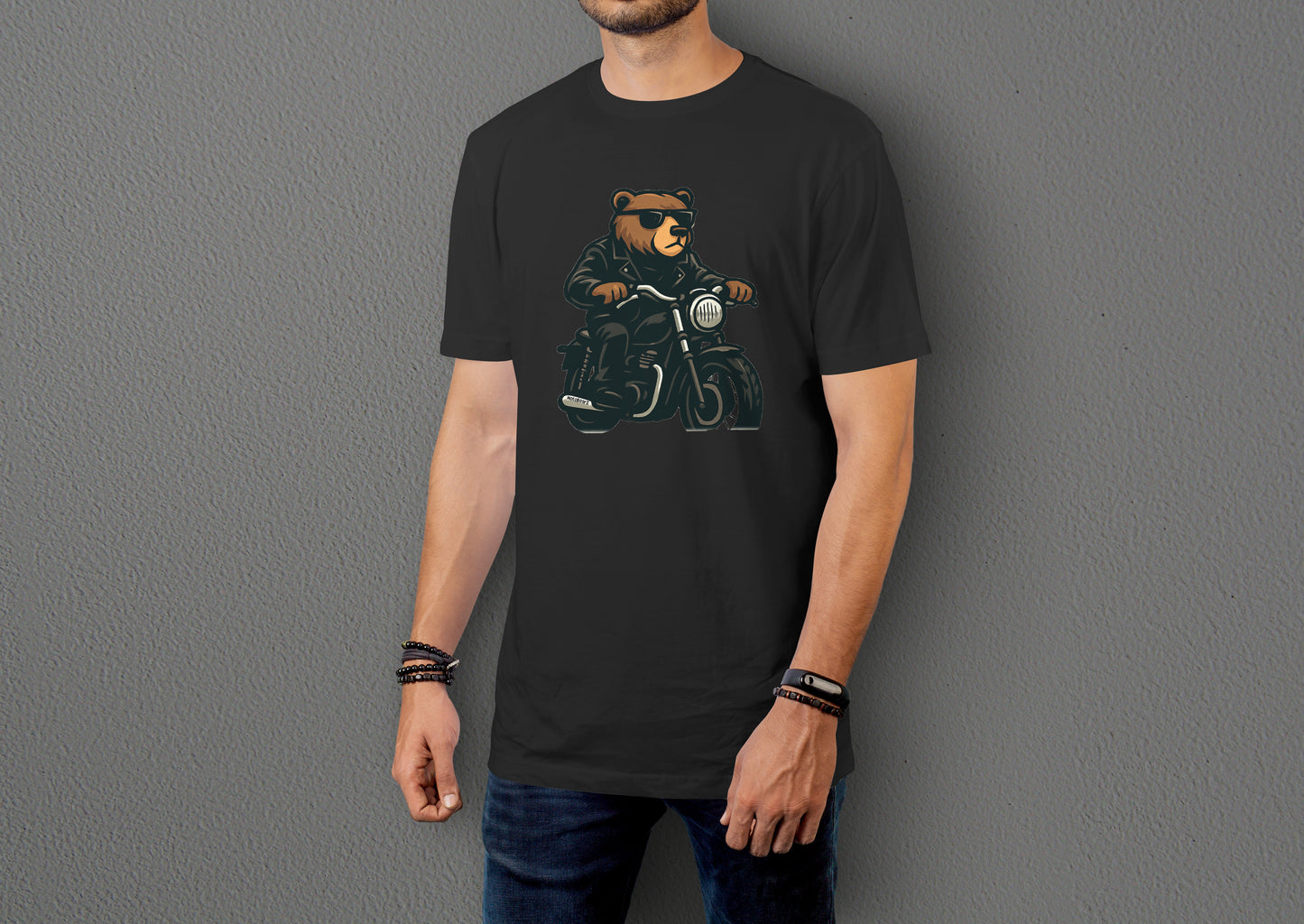 Bear N Ride - 10 Farklı Renk - Unisex Rahat Kalıp Baskılı Tişört - BearZ Collection