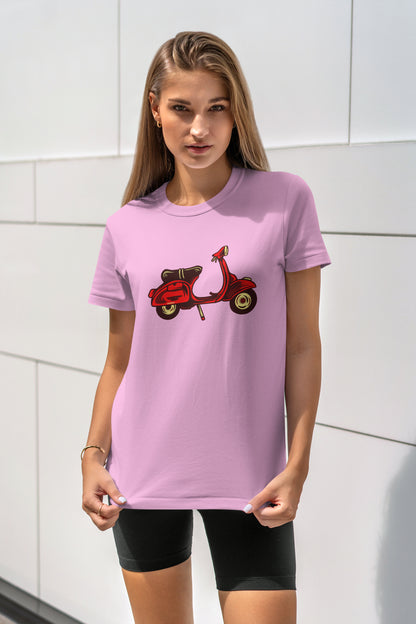 Red Scooter Nostalgia - 10 Farklı Renk - Unisex Rahat Kalıp Baskılı Tişört - Moto Garage Collection