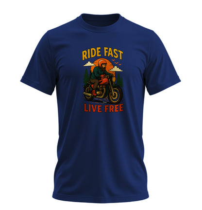 Ride Fast - Live Free Motosiklet - 10 Farklı Renk - Unisex Rahat Kalıp Baskılı Tişört - Moto Garage Collection