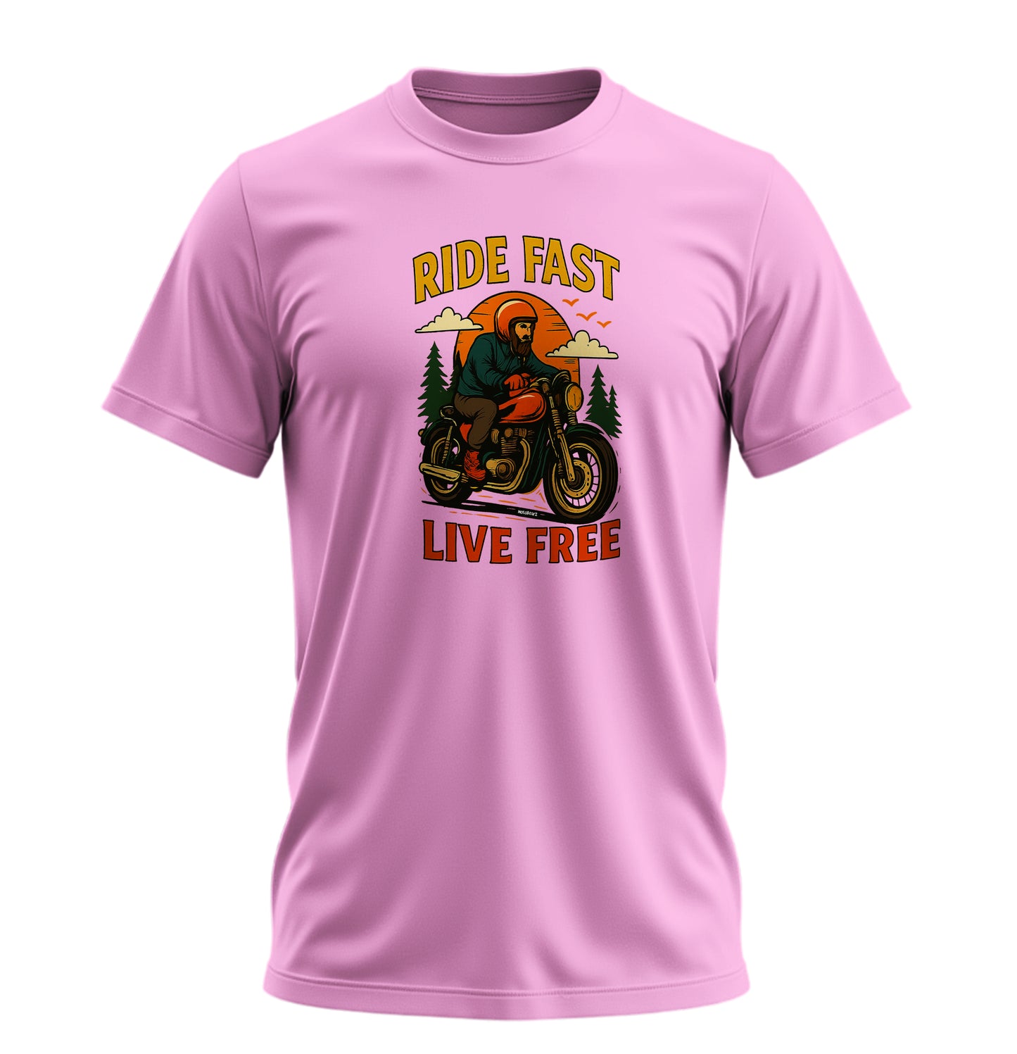 Ride Fast - Live Free Motosiklet - 10 Farklı Renk - Unisex Rahat Kalıp Baskılı Tişört - Moto Garage Collection