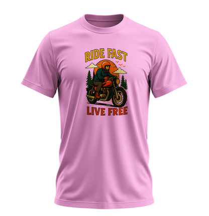 Ride Fast - Live Free Motosiklet - 10 Farklı Renk - Unisex Rahat Kalıp Baskılı Tişört - Moto Garage Collection