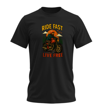 Ride Fast - Live Free Motosiklet - 10 Farklı Renk - Unisex Rahat Kalıp Baskılı Tişört - Moto Garage Collection